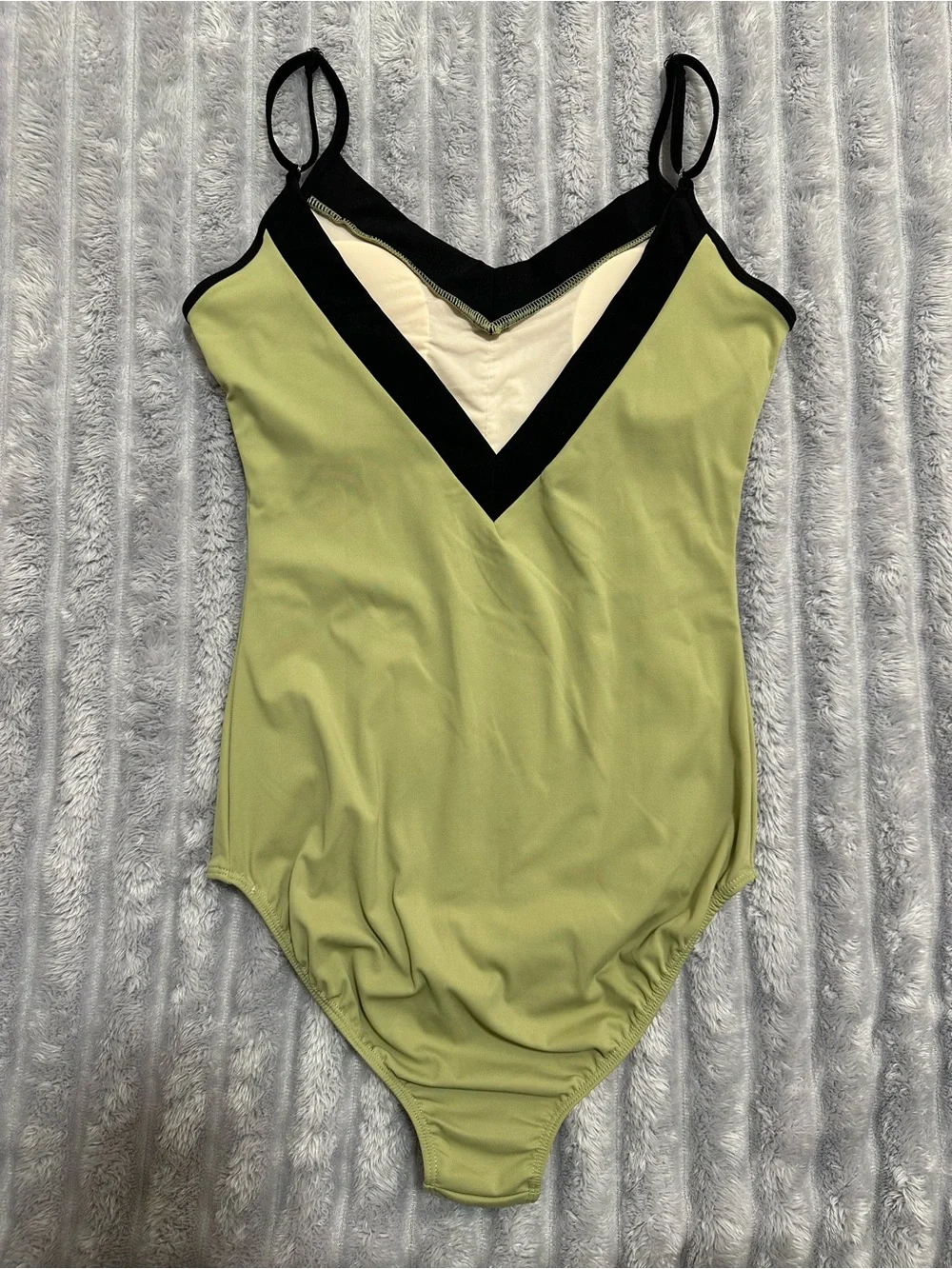 Kids Olive Green Dance Leotard with Black Trim